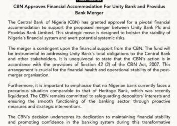 Central Bank of Nigeria Approves Merger of Providus Bank and Unity Bank