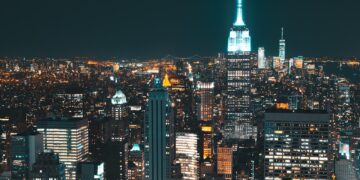 america, architecture, buildings, city, nature, cityscape, evening, illuminated, lights, manhattan, midtown, night sky, new york, new york city, nyc, night, outdoors, pinnacle, sky, skyline, skyscrapers, tower, travel, usa